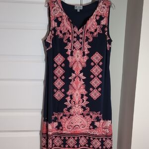 JM Collection Navy and Pink Midi Dress